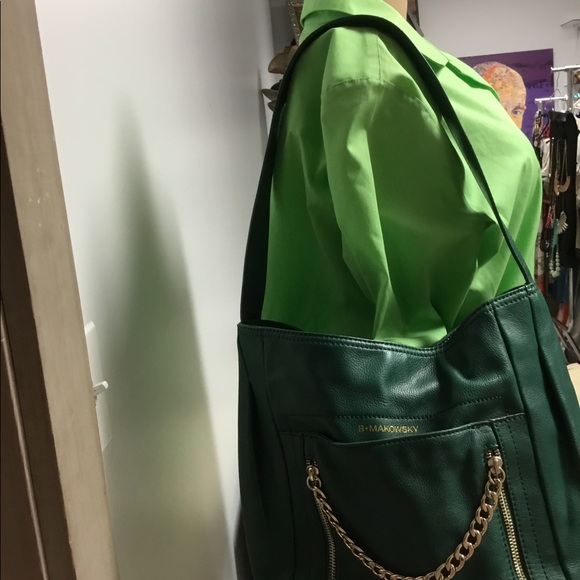 EUC B. MAKOWSKY EMERALD GREEN LEATHER HAND BAG - Picture 12 of 12